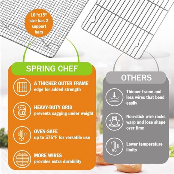 Spring Chef 10 x 15 Inch Stainless Steel Cooling Rack for Cooking & Baking - - Picture 3 of 6